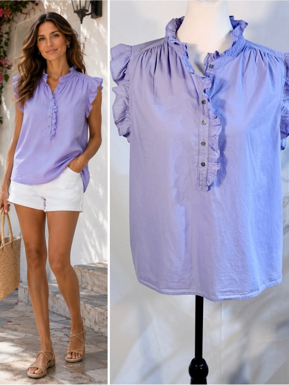 💥Xirena Bexie Top Lilac Petal Cotton Ruffle Sleeveless Blouse Sz L 🧡
